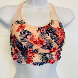 Victoria's Secret Pink Lace Bralette Bra Racerback Unlined Sz XS Tropical Floral